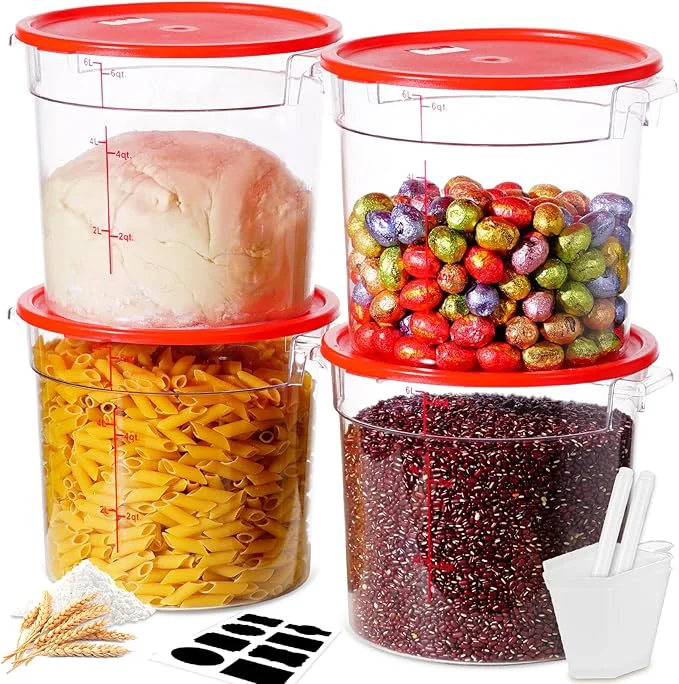 Healthy 6QT NSF Round Food Storage Containers with Lids 4 PCS Total Food Grade Hot Cold Resistant Dough Proofing Container for Pizza Bread with Measuring Spoons Included BPA RED About ThisOverview Authentic