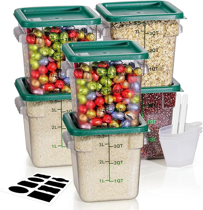 Unique 8QT NSF Food Storage Containers 6PCS Food Grade Hot Cold Resistant Commercial Clear Food Storage Containers with Lids for Restaurant Kitchen Proof Dough Measuring Spoons Included GREEN N About ThisOverview Clean