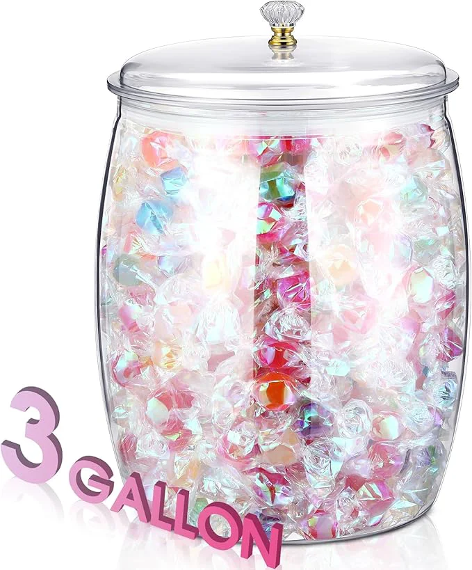 Reusable Nuogo 3 Gallon 384 oz Large Candy Cookie Jar with Lid Plastic Apothecary Jars Large Food Storage Container Unbreakable Kitchen Storage for Cookie Candy Snack and Dried Foods DIY Gift Recyclable