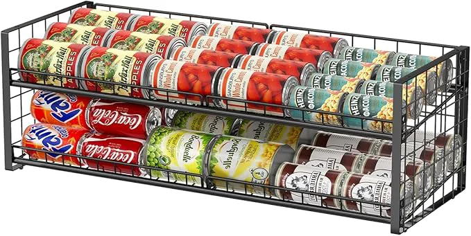 Effective 2-Tier Stackable Can Organizer for Pantry Adjustable Extra-Long Can Rack for Pantry Shelf Organizer and Storage Sturdy Standing Can Holder for Canned Soup Food Goods Storage up to 64 Cans BlackAbout ThisOverview Smart