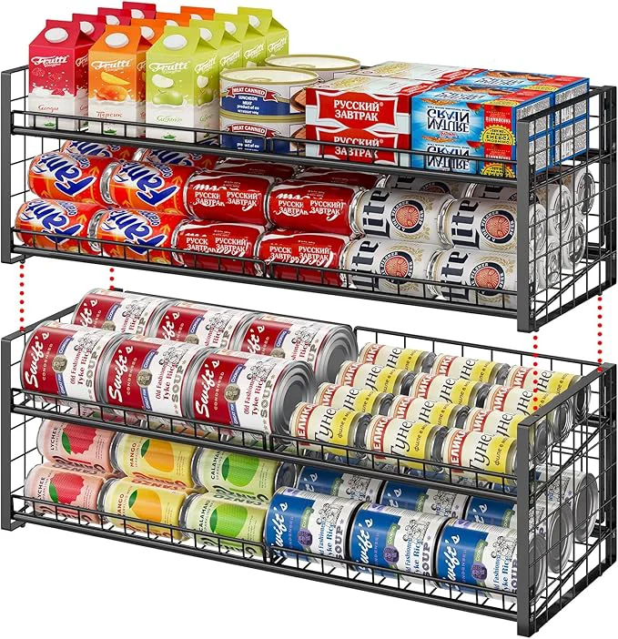 Dependable 2-Pack Stackable Can Organizer for Pantry Shelf Adjustable Extra-Long Rolling Can Rack for Kitchen Cupboard Storage Sturdy Standing Can Holder for Canned Food Goods Soda up to 128 2 Tier BlackAbout ThisOverview Classic