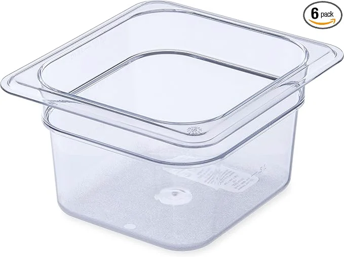 Efficient Carlisle FoodService Products StorPlus Plastic 1 6-Size Food Pan 4 Deep Food Storage Container with 1.7 Quart Capacity Polycarbonate 1 6 Size Clear Pack of 6 About ThisOverview Traditional