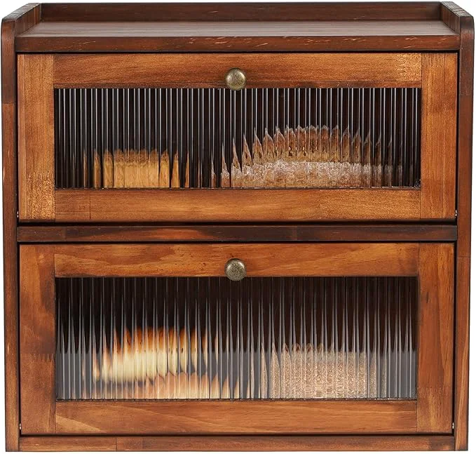 Efficient Sunhoo Bread Box for Kitchen Countertop Wooden Bread Storage Container Bin 2 Layer Breadbox Holder Large Capacity Keeper Vintage Farmhouse Food Organizer Pantry Shelf Acrylic Window Brown About ThisOverview Stylish