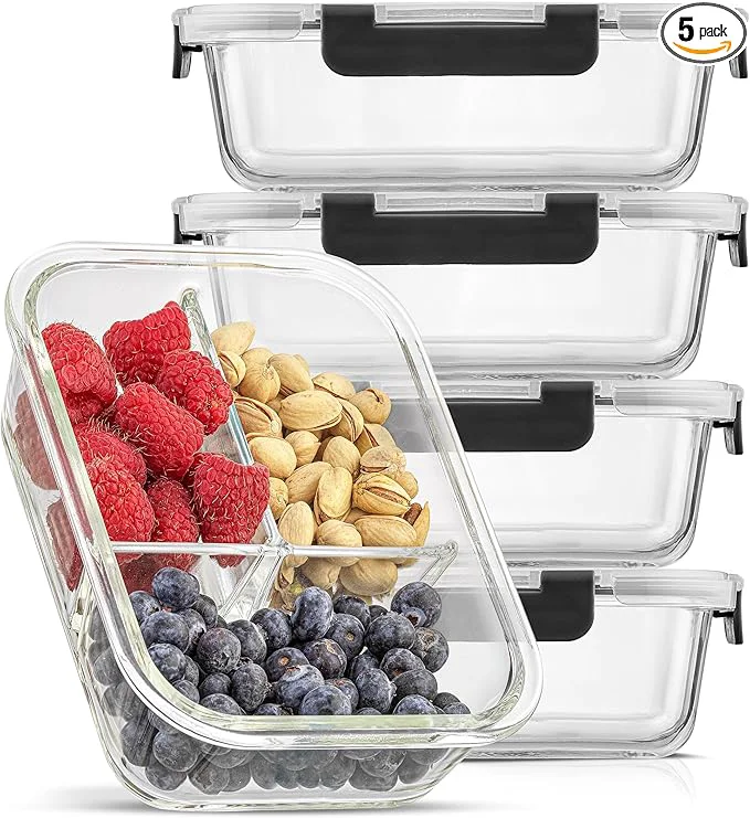 Classic JoyJolt Divided 3 Compartment Glass Meal Prep Bento Box Set. 5 Pack Airtight Food Storage Containers with Lids for Portion Control and Weight LossAbout ThisOverview Dependable
