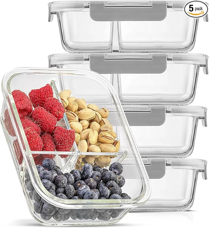 Fine JoyJolt Divided Food Storage Containers with Lids Airtight. 5 Pack Glass Meal Prep Containers 3 Compartment Set Glass Bento Box. Reusable Food Containers Portion Control Containers for Weight LossAbout ThisOverview Safe
