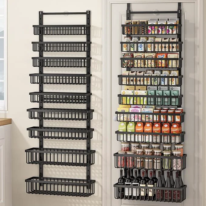 Comfortable 9 Tier Over The Door Pantry Organizer 2 in 1 Wall Mount or Hanging Spice Rack with Adjustable Basket Seasoning Organizer and Storage for Kitchen Cabinet Closet BathroomAbout ThisOverview Green