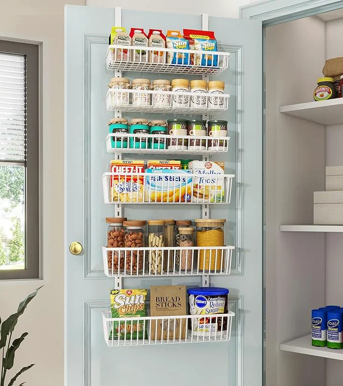 Genuine Over The Door Pantry Organizer Pantry Organization and Storage 6-Tier Deep Baskets Hanging Heavy-Duty Metal Wall Spice Rack Seasoning Shelves for Home Kitchen Laundry Room Bathroom WhiteAbout ThisOverview Elegant