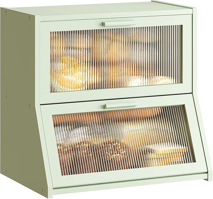 Eco-Friendly GHWIE Double Layer Bamboo Bread Box for Kitchen Counter Large Capacity Bread Storage Bin Bread Container with Acrylic Wavy Door Panel Light Green Extra Large About ThisOverview Detailed