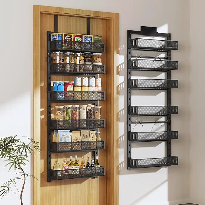 Authentic Pantry Door Organizers and Storage 6-Tier Large Metal Heavy-Duty Frame Over the Door Spice Rack 2 in 1 Wall-Mounted or Hanging shelf for Kitchen Bathroom Laundry Room Bedroom Closet NurseryAbout ThisOverview Elite