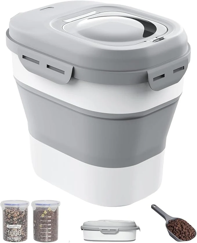 Quality 30-35 Lbs Dog Food Storage Container Collapsible Dog Food Container with Airtight Lids Wheels Scoop and 2pcs Food Storage Containers Large Pet food storage for Dog CatAbout ThisOverview Original