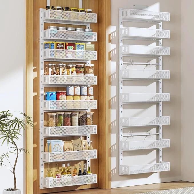 Eco-Friendly Pantry Door Organizers and Storage 8-Tier Large Metal Heavy-Duty Frame Over the Door Spice Rack 2 in 1 Wall-Mounted or Hanging shelf for Kitchen Bathroom Laundry Room Bedroom Closet NurseryAbout ThisOverview Comfortable