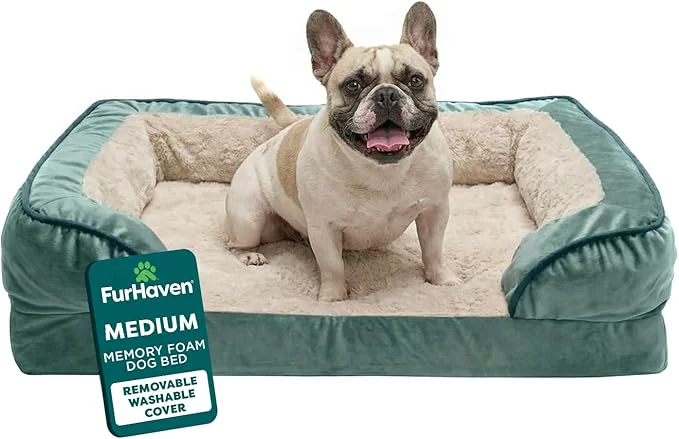 Certified Furhaven Memory Foam Dog Bed for Medium Small Dogs w Removable Bolsters Detailed