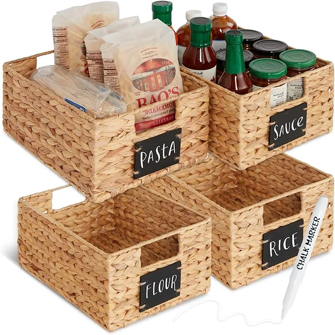 High-Performance Choice Products Set of 4 9x12in Water Hyacinth Pantry Baskets Woven Organizers w Chalkboard Label Chalk Marker - NaturalAbout ThisOverview Professional