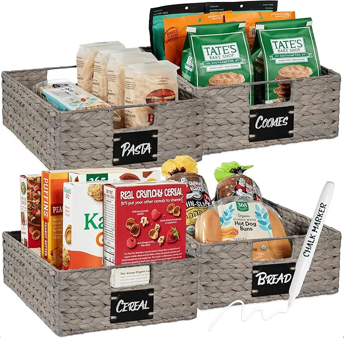 High-Grade Choice Products Set of 4 16x12in Large Water Hyacinth Pantry Baskets Woven Organizers w Chalkboard Label Chalk Marker - GrayAbout ThisOverview Official