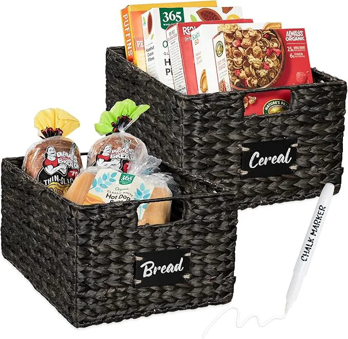 High-Grade Choice Products Pantry Baskets Set of 2 16x12in Water Hyacinth Storage Baskets Woven Wicker Kitchen Organizers with handles w Chalkboard Label Chalk Marker - BlackAbout ThisOverview Eco-Friendly