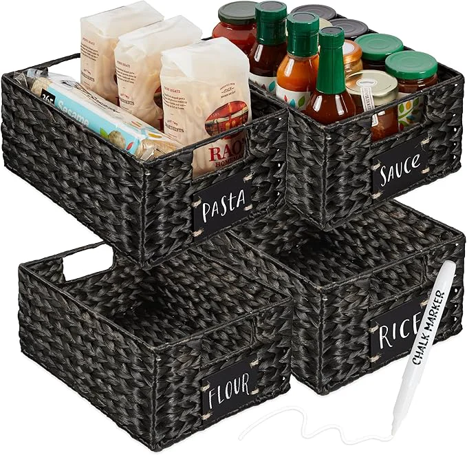 Top-Quality Choice Products Set of 4 9x12in Water Hyacinth Pantry Baskets Woven Organizers w Chalkboard Label Chalk Marker - BlackAbout ThisOverview Elegant