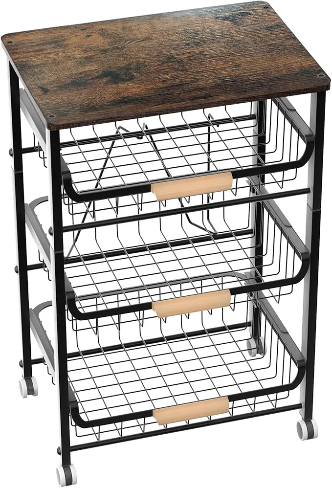 Original 4-Layer Fruit Basket Kitchen Food Organizer and Rack Stackable Storage Cart with Desktop Pull-Out Hollow Metal Basket Sliding Out Storage Black 4-Layer Rack About ThisOverview Efficient