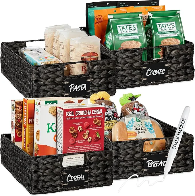 Outstanding Choice Products Set of 4 16x12in Large Water Hyacinth Pantry Baskets Woven Organizers w Chalkboard Label Chalk Marker - BlackAbout ThisOverview Practical