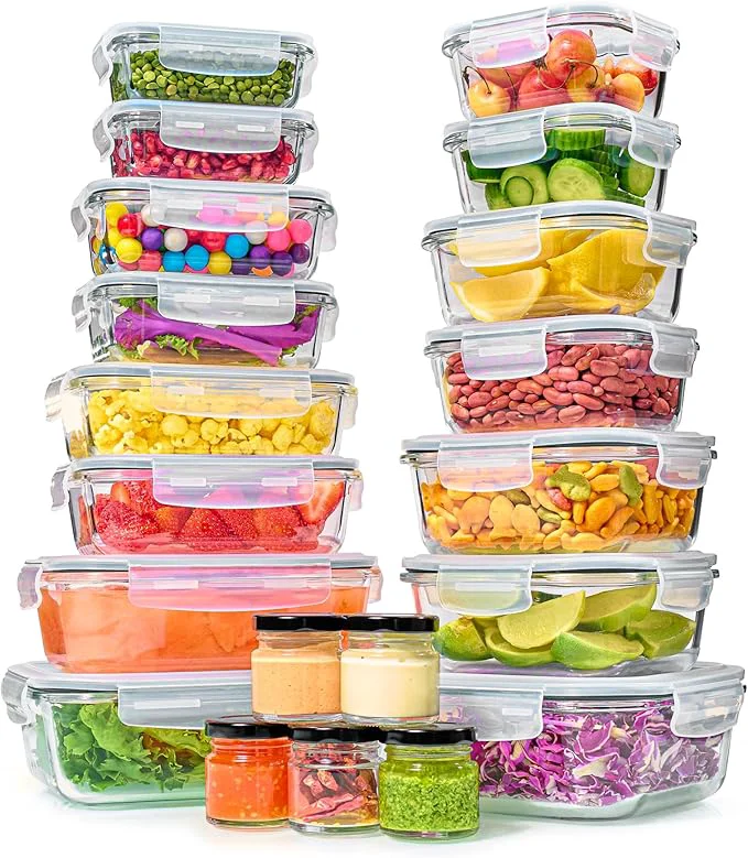 World-Class 40pc Set Glass Food Storage Containers Bowls with Airtight Lids - Leakproof BPA- Meal Prep Airtight Stackable Lunch Boxes Kitchen Pantry Storage Organizers - Microwave zer Dishwasher SafeAbout ThisOverview Certified