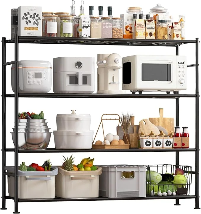 Sophisticated Storage Shelves - 4 Tier Shelf Organizer Heavy Duty Garage Shelving Unit with Leveling Feet Stable Metal Shelves Organizer for Pantry Kitchen and Closet 46.3 W x 12.6 D x 46.6 H BlackAbout ThisOverview Organic