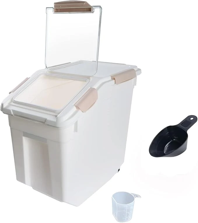 Optimized Airtight Flour Storage Container 25 lb Rice Storage Container with Wheels Seal Locking Lid Food Containers with Measuring Cup Scoop for Flour Rice Grain Pink About ThisOverview Sophisticated