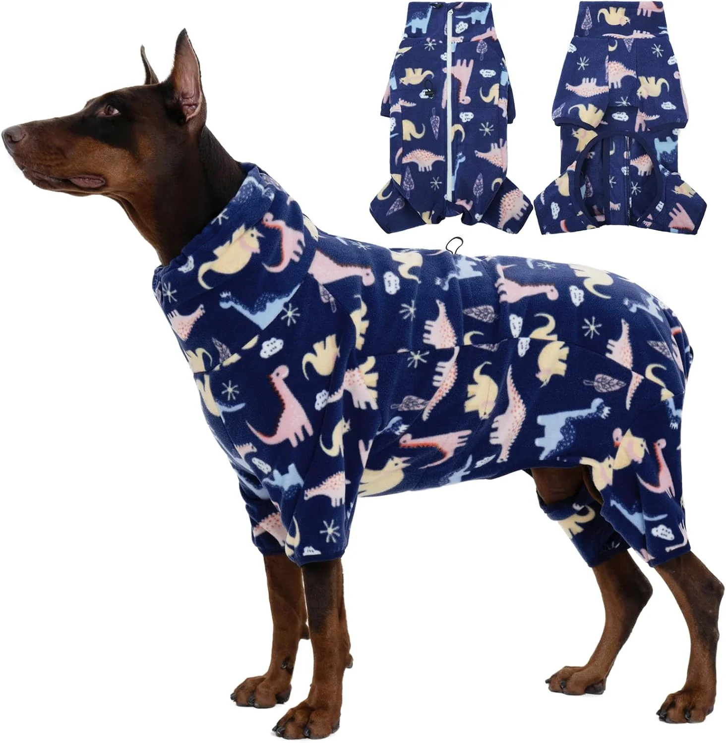 Verified ROZKITCH Dog Clothes for Large Dogs Soft Fleece Pullover Pajamas Pet Windproof Warm Cold Weather Jacket Vest with Reflective Zipper Jumpsuit Apparel Outfit Clothes for Large Dog Dinosaur 2XL Optimized