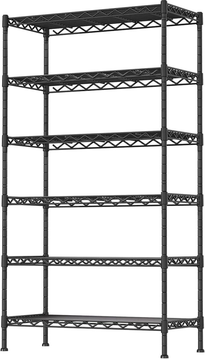 Secure 6-Shelf Adjustable Heavy Duty Storage Shelving Unit Metal Organizer Wire Rack for Laundry Bathroom Kitchen Pantry Closet No Wheels BlackAbout ThisOverview Optimized