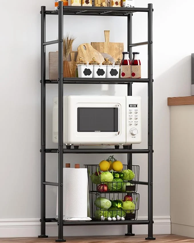 Smooth Storage Shelves - 4 Tier Shelf Organizer Heavy Duty Garage Shelving Unit with Leveling Feet Stable Metal Shelves Organizer for Pantry Kitchen and Closet 18.4 W x 12.6 D x 44.2 H BlackAbout ThisOverview Fast
