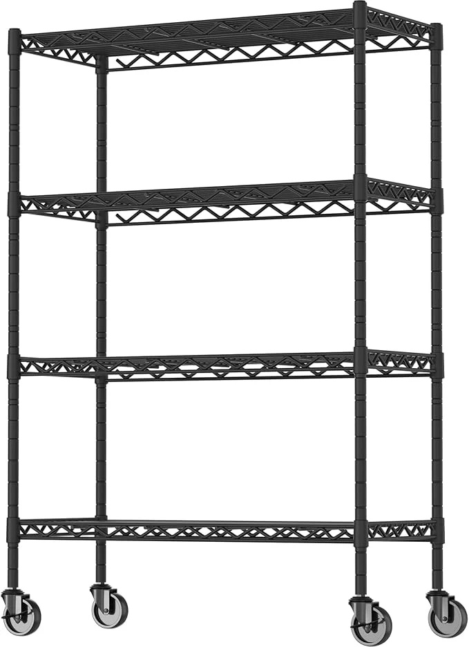 Modern 4-Shelf Adjustable Heavy Duty Storage Shelving Unit on 4 Wheel Casters Metal Organizer Wire Rack for Laundry Bathroom Kitchen Pantry Closet BlackAbout ThisOverview Superior