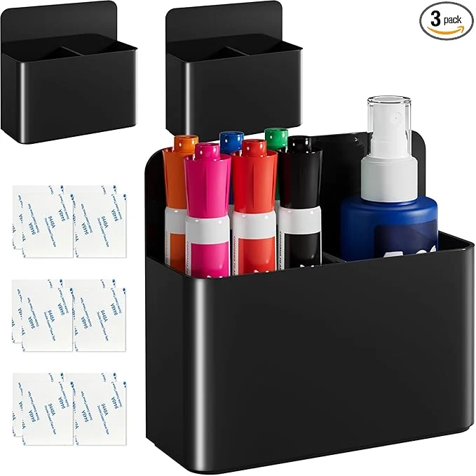Elegant 3 Pack Magnetic Dry Erase Marker Holder Wall Pen Holder for Whiteboard Magnet School Locker Organizer Accessories Self Adhesive Pencil Cup Pen Caddy Classroom Organization Black About ThisOverview Consistent