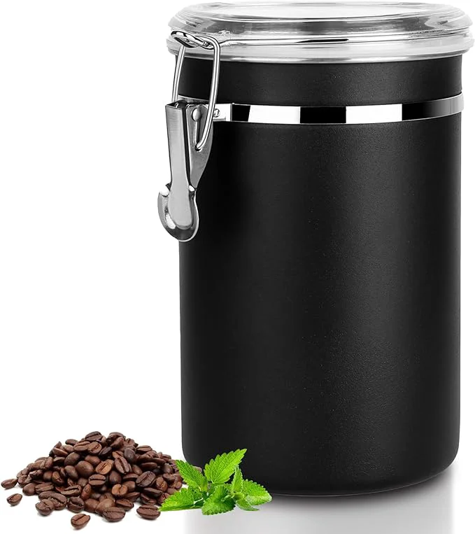 Classic Stainless Steel Food Container with Clear Lids Airtight Storage Container Small Canisters Kitchen Pantry Storage for Ce Snacks Candy Herbs Spices Sugar Tea 1.8L Dark Black About ThisOverview Top-Quality