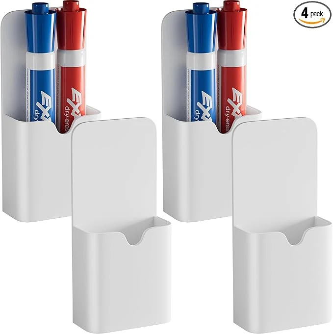 Advanced 4 packs Magnetic Pen Holder Magnetic Dry Erase Marker Holder Magnet Pen Pencil Storage for Fridge Whiteboard and Locker，School Office Home White About ThisOverview Expertly Made