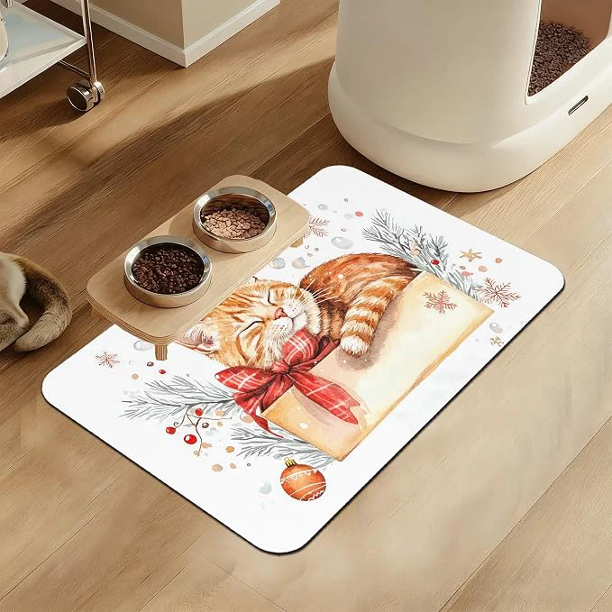 Healthy Cat Dog Cat Food Mat–Christmas Stocking Absorbent Waterproof Placemat Stylish