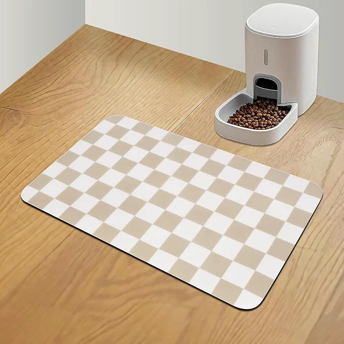 Durable Checkered Dog Food Mat Absorbent Leak-Proof Pet Feeding Mat Quick Dry Cat Quality