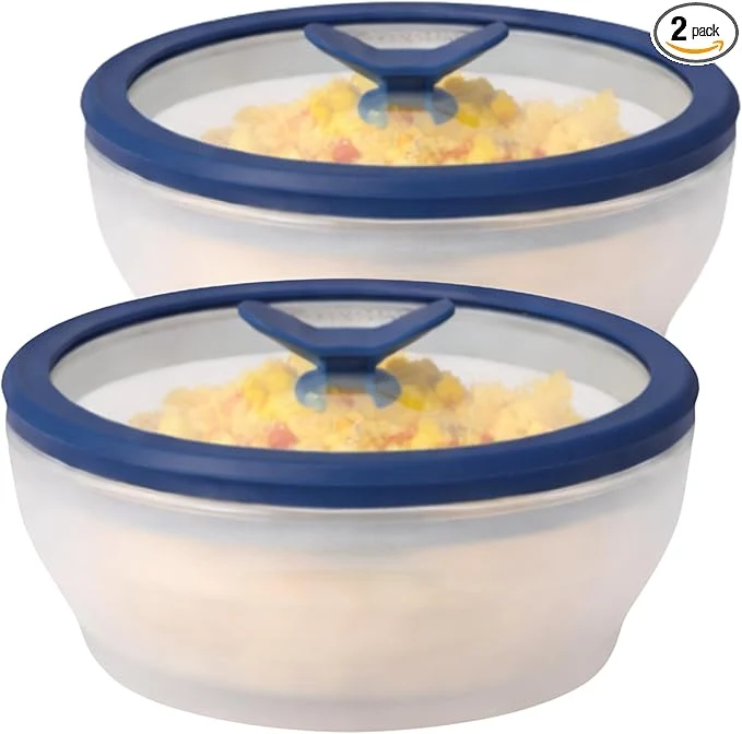 Sophisticated Anyday 2-Pack 2-Cup Glass Microwave Egg Cooker - BPA Plastic Microwave Egg Poacher - Meal Prep Cookware Stackable Airtight Nontoxic Storage Container with Vented Lid Frosted About ThisOverview Stylish