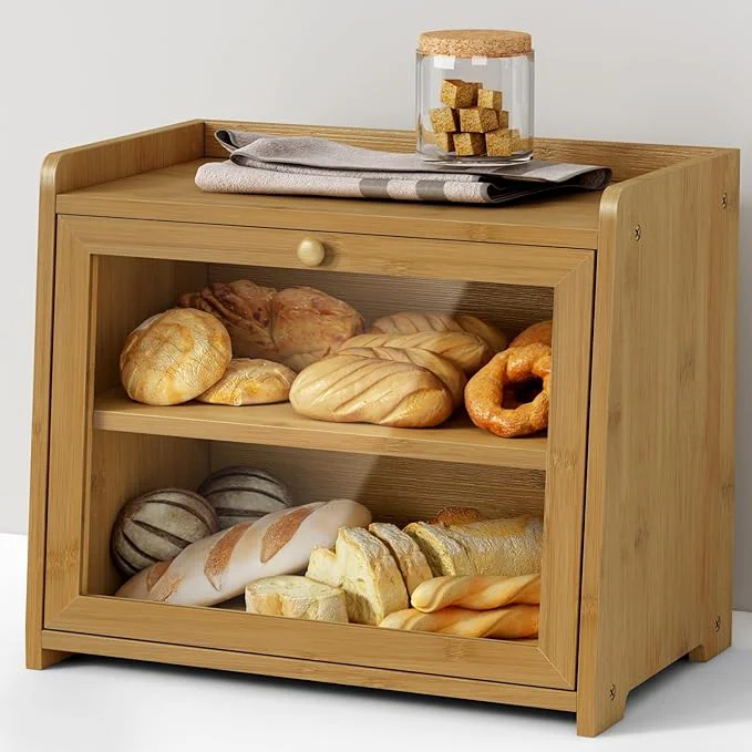 Excellent Bamboo Bread Box for Kitchen Countertop Wooden Kitchen Counter Organizers and Storage for Bread Coffee Spices Snacks Wood Vintage Breadbox Container for Cabinet Bedroom BathroomAbout ThisOverview Detailed
