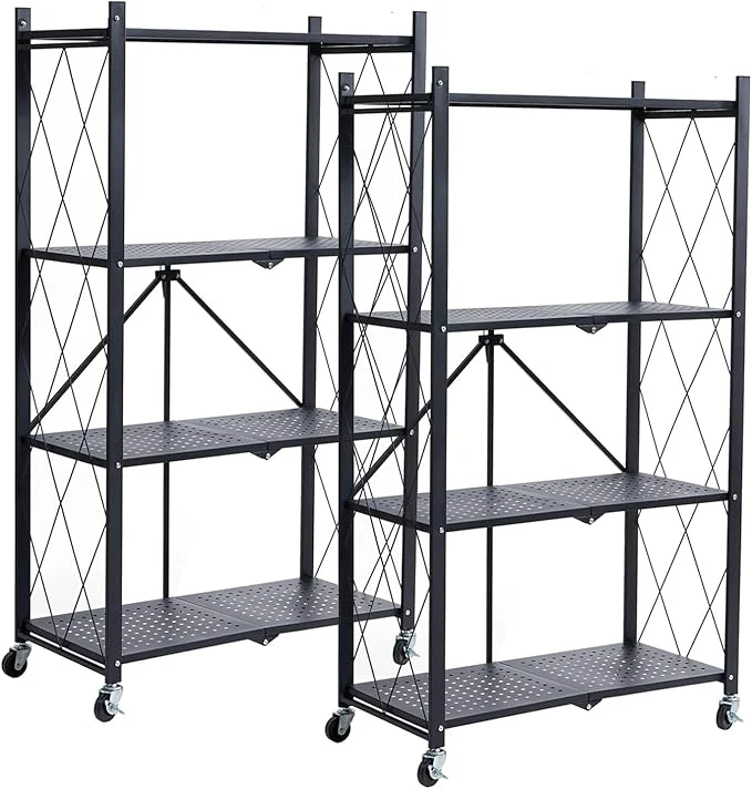 Practical BRIAN DANY Metal Storage Shelves - 4 Tier Shelving Unit Folding Display Shelf Racks No Assembly for Vendors and Craft Shows Black 2Pcs About ThisOverview Soft