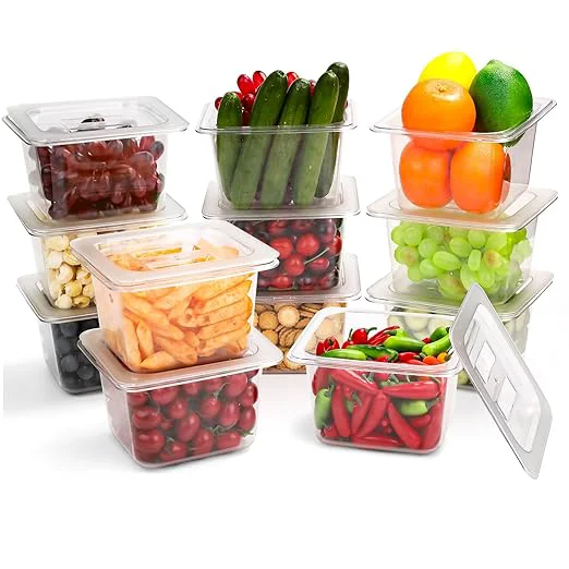 Fashionable VOISEN 12 Pack Plastic Food Pan with Lids 1 6 Size 4 Inch Deep Commercial Food Storage Containers for Fridge Salad Fruits Vegetables Clear Restaurant PolycarbonateAbout ThisOverview Next-Generation