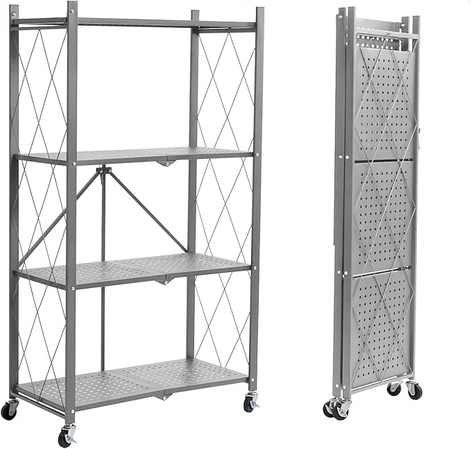 Exceptional BRIAN DANY 4-Tier Foldable Storage Shelves with Wheels Folding Metal Rack Shelving Unit Heavy Duty No Assembly Organizer Shelf for Garage Kitchen Basement Pantry GrayAbout ThisOverview Organic