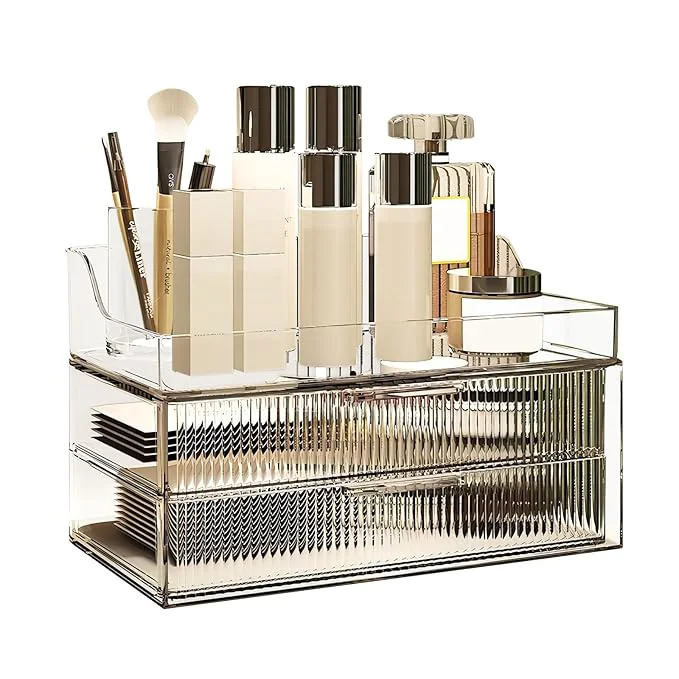 Responsible DASITON Clear Dustproof Two layers Storage Box Makeup Brush Holder Large Capacity Desktop Storage Box with Drawer for Beauty Products Perfume Jewelry Nail Polish High-End