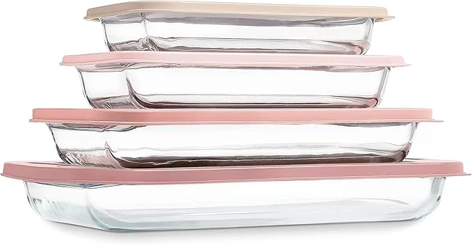 Classic COOK WITH COLOR 8 PC. Glass Baking Dish Set with Lids - Deep Casserole Dish Glass Food Container Oven zer and Microwave Safe Clear Container PinkAbout ThisOverview Natural
