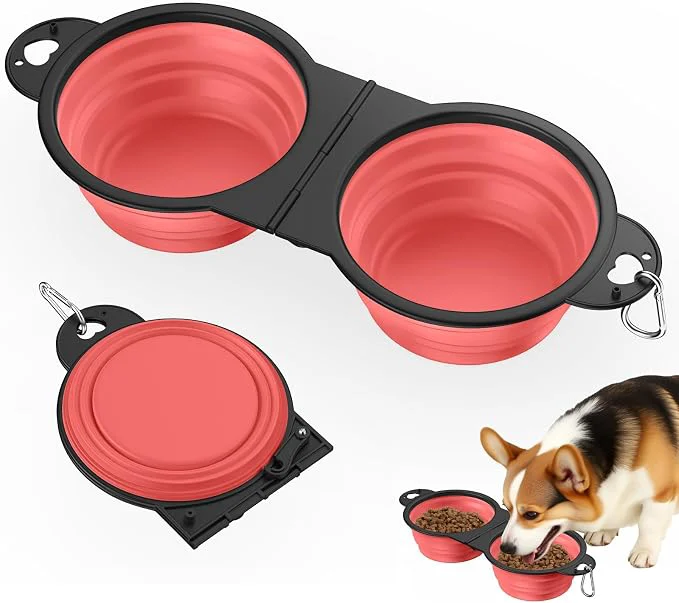 Excellent Pawaboo 2-in-1 Collapsible Dog Bowls Dual Puppy Food and Water Bowls 180° Trusted