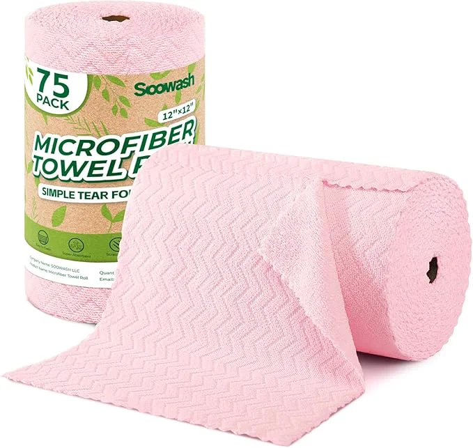 Expertly Made Microfiber Cleaning Cloths Roll 75 Pack Tear Away Microfiber Towels Roll 12 x 12 Lint Rags Reusable Cleaning Cloths Washable Scratch Ultra Absorbent Dish Rags Pink Ripple About ThisOverview Refined