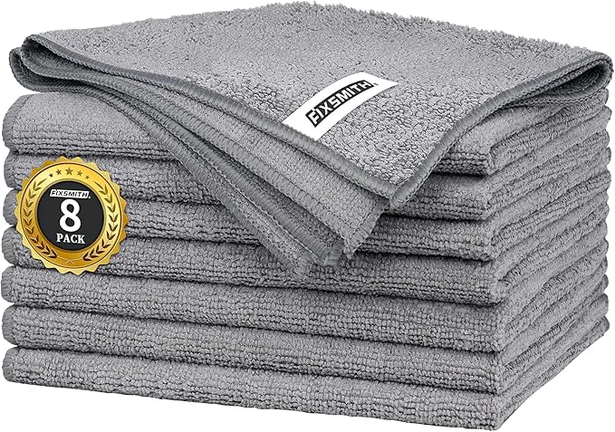 Premium FIXSMITH Grey Microfiber Cleaning Cloth -Pack of 8 Highly Absorbent Cleaning Rags 16 X12 All Purpose Cleaning Towels for Housekeeping Kitchen Car Lint and Reusable Microfiber TowelsAbout ThisOverview Prestigious