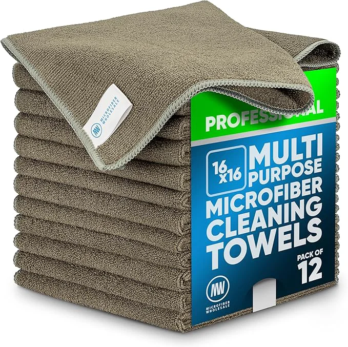 Exclusive MW Pro Microfiber Cleaning Cloth Olive 12 Pack 16 x 16 All Purpose Microfiber Towels - Clean Dust Polish Scrub AbsorbentAbout ThisOverview Crafted