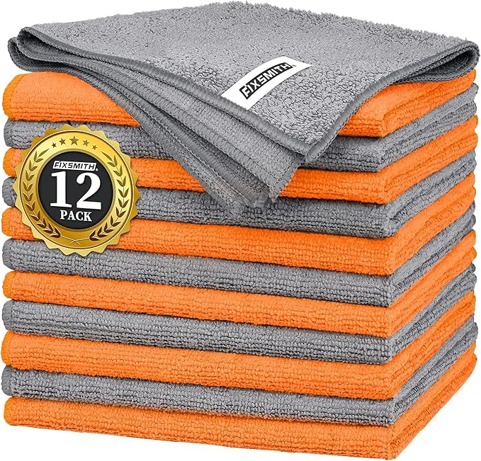 Proven FIXSMITH Microfiber Cleaning Cloth -Pack of 12 Highly Absorbent Cleaning Rags Grey Orange 16 X12 All Purpose Cleaning Towels for Housekeeping Kitchen Car Reusable Microfiber TowelsAbout ThisOverview Authentic