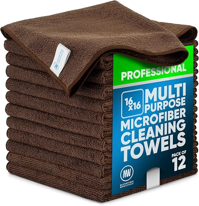 World-Class MW Pro Microfiber Cleaning Cloth Brown 12 Pack 16 x 16 Coffee Barista Espresso Towels - Clean Dust Polish Scrub AbsorbentAbout ThisOverview Environmentally Friendly