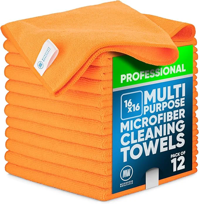 Reusable MW Pro Microfiber Cleaning Cloth Orange 12 Pack 16 x 16 All Purpose Microfiber Towels - Clean Dust Polish Scrub AbsorbentAbout ThisOverview Exceptional