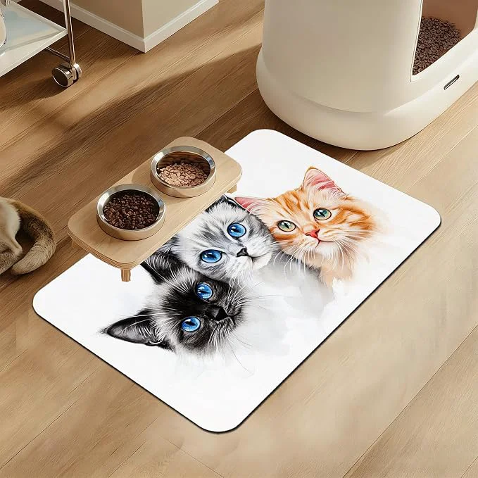 Luxury Cute Cats Pet Food Mat for Cats and Dogs–Christmas Stocking Absorbent Quick Dry Certified