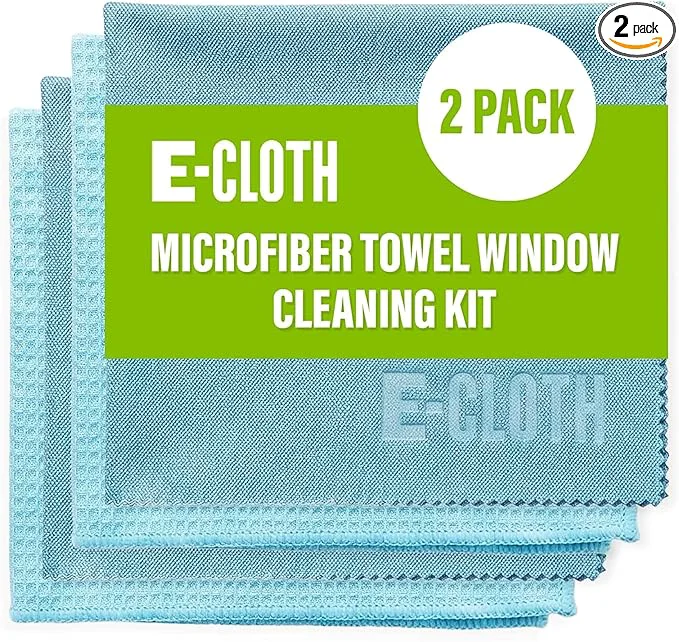 Premium Material E-Cloth Microfiber Window Cleaning Cloth Kit - Glass Cleaning Cloth for Windows Mirrors Cars Lenses Eyeglasses More Streak Clean Machine Washable Reusable Towel - Alaskan Blue 2 Kits High-Quality